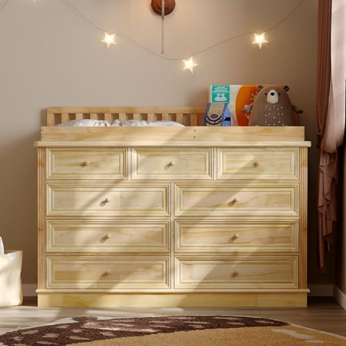Table à Langer Bébé avec 9 tiroirs Commode à Langer en Bois pin Plan à langer Enfant Meuble Bébé Tables à Langer pour une Chambre d'enfant Bois pin...