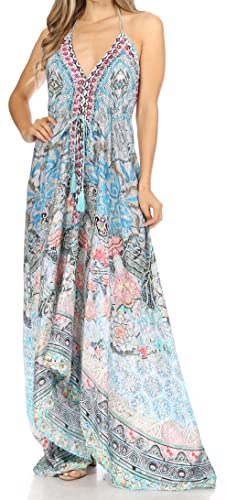 Image of Sakkas Lizi Womens Maxi High-Low Halter Handkerchief Long Dress Beach Party