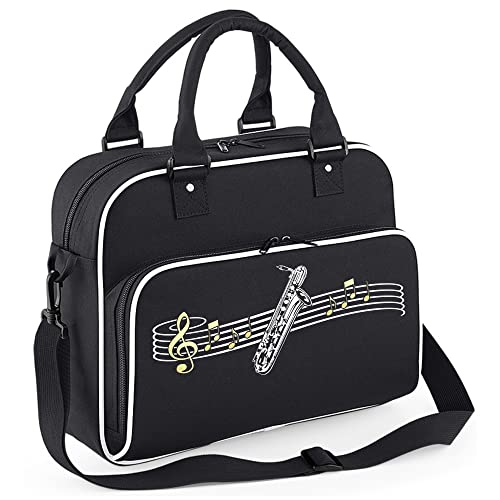 MusicaliTee Baritone Saxophone Curved Stave - Black + White - Duo Music Shoulder Bag