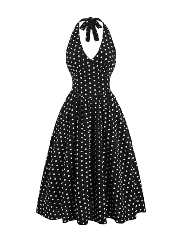 Milumia Women's Polka Dots Halter Long Dress Backless A Line Flared Vintage Party Club Dresses