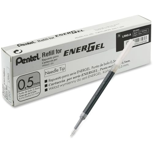 Pentel Refil de tinta para caneta de gel líquido EnerGel, 0,5 mm, ponta de agulha, tinta preta, 1 pa
