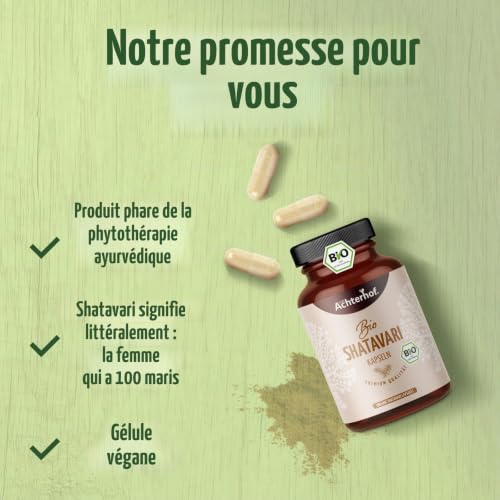 Gélules de Shatavari 160 pièces | 500 mg par gélule | poudre fine de Shatavari de qualité biologique | Ayurvéda pour femmes | végétalien | vom Achterhof – vue 2