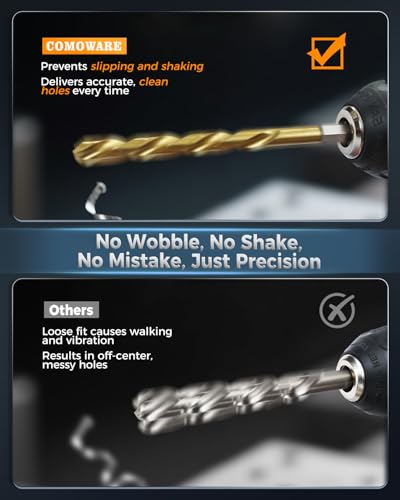 image for COMOWARE Titanium Twist Drill Bit Set - 16 Pcs Hex Shank High Speed St