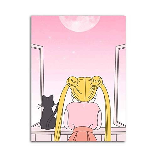 Sailor Moon Canvas Wall Art Anime Cute Girl Posters Pink Theme Anime Wall Pintura Girls Room Bedroom...