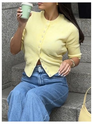 Floerns Women's Summer Short Sleeve Lightweight Open Front Button Knitted Cardigan Sweaters Fall Clothes4