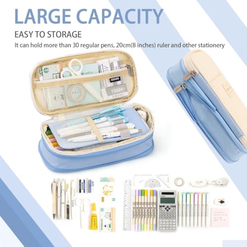 Image of Big Capacity Pencil Cases with Compartments Pencil Pouch Aesthetic for Kids Teen Students, Expendable Stationery Organizer Pen Bag for College School Office