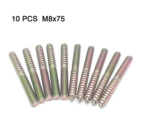 Image of Hanger Bolt M8x75 Double Headed Bolt Self-Tapping Screw for Furniture 10Pcs