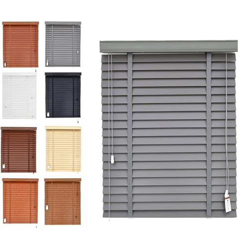 Persianas de Madera 45cm 60cm 80cm 100cm 120cm 140cm 160cm para Ventana,Privacidad para Hogar Cocina Habitación Fácil Instalación, Protección Solar(Gris)