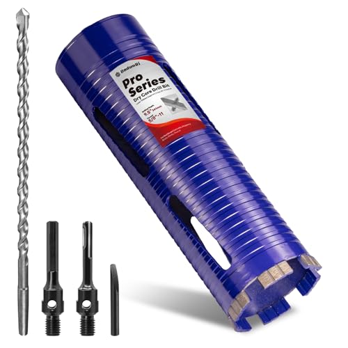 Image of 3 inch Core Drill Bit with Pilot Bit & Adapters(SDS Plus and 1 /2 inch Hex), 5 /8 inch-11 Thread, 9.5 inch Depth, Upgraded-Welded Segments Diamond Core Bits for Concrete, Masonry, Brick Block