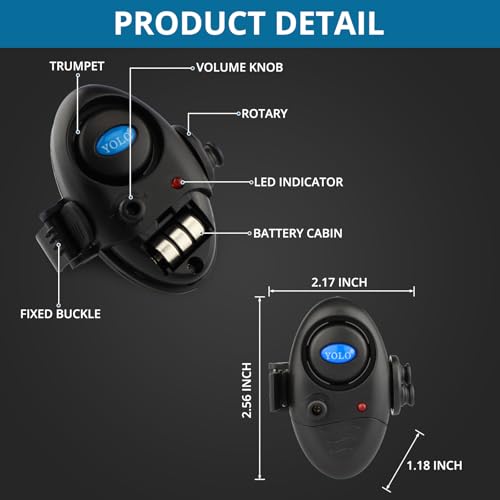 Coolnice 4 Pack Fishing Bite Alarm Adjustable Sound Volume with Bonus 10 Batteries, Upgraded Electronic Fish Rod Bait Alert Indicator LED Alarms Daytime/Night Carp Fishing Outdoor - Image 3
