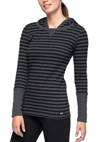Marc New York Ladies Hooded Thermal Pullover Long Sleeve Shirt (Small, Black/Gray Stripe)