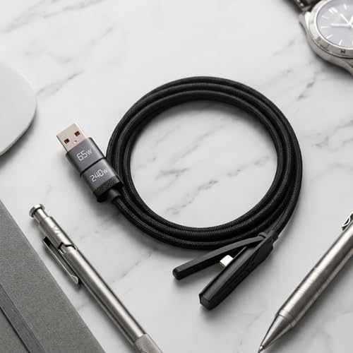Image of GrunX 240W USB C Cable with Foldable Stand & 65W USB-A to USB-C Adapter, PD 3.1 Fast Charging Kit, 480Mbps Data Transfer, Nylon Braided Type C Cable for Laptops, Tablets & USB-C Devices