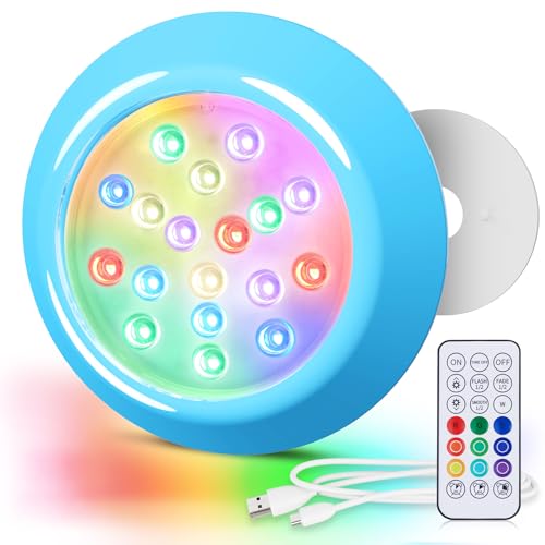 LyLmLe Magnético LED Luces Subacuáticas para Piscina, 15cm RGBW Foco Piscina Sumergible con Remoto, Alimentación USB C Recargable, 18 LEDs Color Cambiante Piscinas Desmontables Decoración