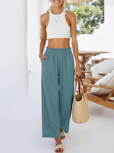 Image of ANRABESS Womens Wide Leg Cropped Palazzo Pants | Lightweight Breathable Elastic High Waisted Pants, Beach Vacation Flowy, Lounge & Casual Summer Trousers with Pockets