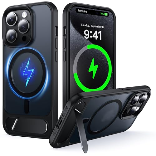 Coque iPhone 15 Pro Max fine rigide élimine les traces de doigts avec béquille de visionnage