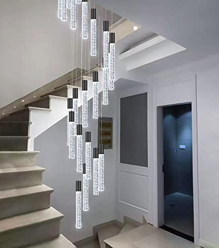 HAIXIANG 118" High Ceiling Chandelier Linear Crystal Pendants, Remote Dimmable, Compatible Sloped Ceilings, 12-Light Matte Black, 60 Watts LED, 4800 Lumens