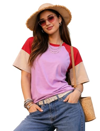Image of London Hills Women's Drop Shoulder T-Shirt | Graphic Print Colorblock Half Sleeve Cotton T-Shirt | Casual Round Neck Top Soft Breathable Fabric | Regular Fit Stylish Tshirt