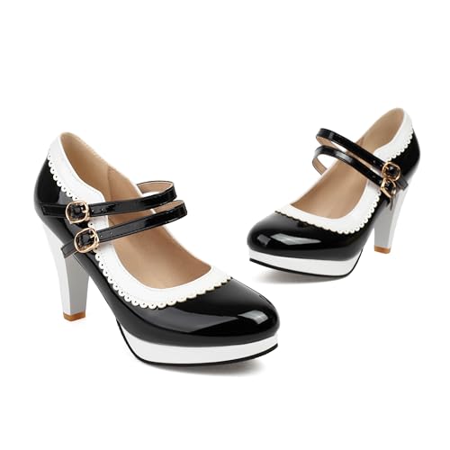 Image of ForeMode Fashion Women T-Strap High Heels Bow Platform Round Toe Pumps Leather Summer Sweet Shoes