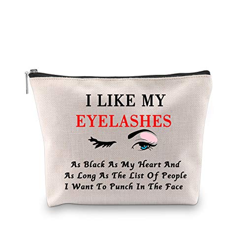 MBMSO Funny Makeup Bags I Like My Eyelashes as Black As My Heart Canvas Cosmetic Bags Zipper Pouch Cosmetic Travel Carry Bag (EYELASHES As Black Bag)
