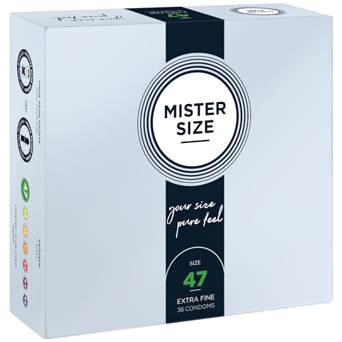 Mister Size - Pura Sensación: Paquete de 36 Preservativos Ultrasensibles (Preservativos Finos con Lubricante Sexual) de Látex Natural y Talla Individualizada - Talla: 47mm