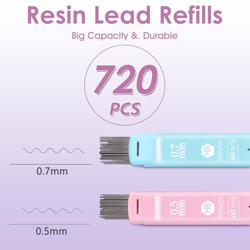 Mechanical Pencil Set with Cute Pencil Case, 12x Pastel Mechanical Pencils 0.5 & 0.7mm with 720x HB Leads, 4x Erasers and 1x Sticky Note, Suitable for Writing, Drafting Drawing Sketching(pink) - Image 6