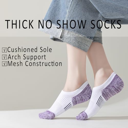 Image of EPEIUS Thick No Show Socks for Women Athletic Ankle Socks Cushioned Running Low Cut Non Slip Footies 3 /6 Pairs