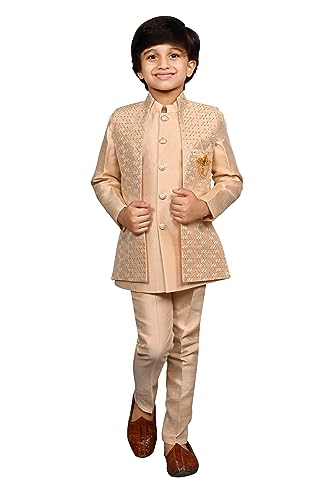 AHHAAAA Kids Ethnic Silk Blend Traditional Wear Bollywood Style Sherwani Waistcoat Kurta and Pyjama for Boys 526