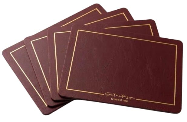 Image of Dribble Premium PU Leather Placemats Set of 4, Double Layer Waterproof Heat Resistant, Non-Slip Easy Clean Dining Table Mats for Kitchen, Dining & Office Desk, Reversible & Smooth Finish-Maroon