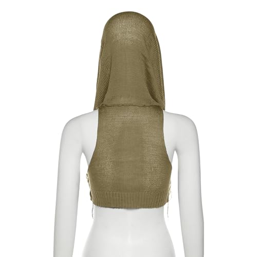 Image of Women's Knitted Hoodie Sweater Vest Sexy Sleeveless Hollow Out Hooded Crop Top Draped Sweatshirt Streetwear