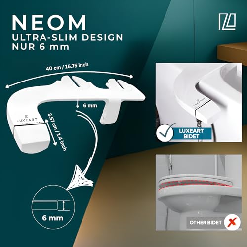 LUXEART NEOM – Bidet Aufsatz für Toilette ohne Strom – Mit Front- & Rückreinigung, verstellbarem Wasserdruck & Ultra-Slim Design – Hygienisch & einfach nachrüstbar als Taharet WC