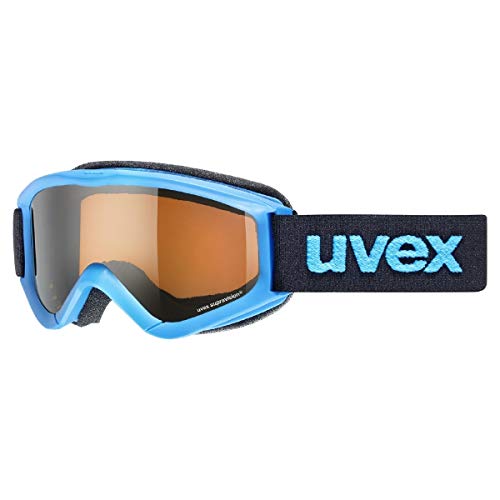 Adatti per sciare uvex speedy pro, occhiali da sci per bambini, con intensificazione del contrasto, campo visivo ampliato, privo di appannamenti, blue/lasergold, one size