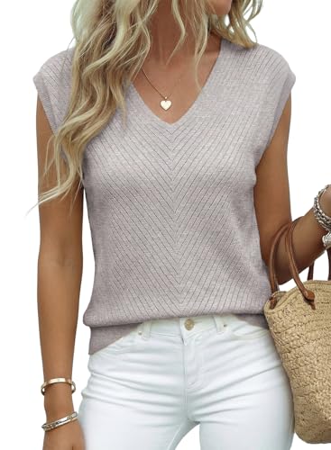Image of Dokotoo Sweaters for Women 2026 Summer Eyelet Cap Sleeve Knitted Vest V Neck Business Casual Loose Pullover Tank Tops
