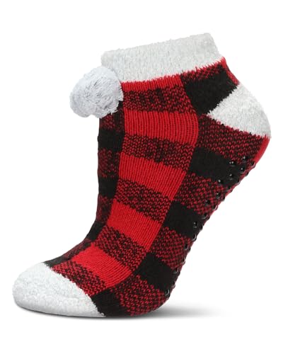 MeMoi Women's Buffalo Plaid Buttersoft Plush Lined Low Cut Socks