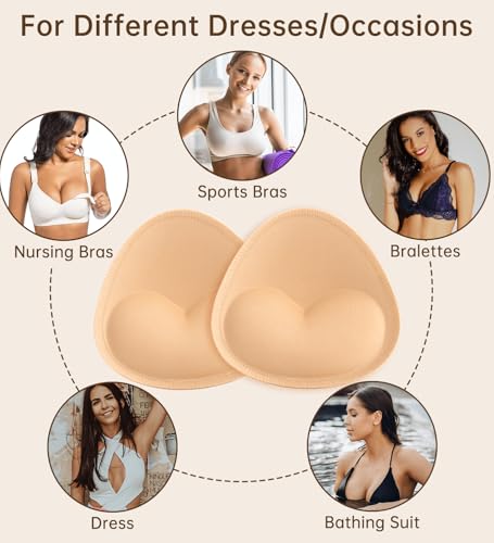 Image of Adamotto Waterproof Bathing Suit Inserts 4 Pairs Push Up Heart Bra Pads Inserts Removable for Swimsuits Sport Bikini
