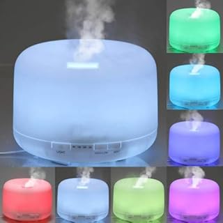 Diffuseur d'Huile Essentielle Aiho 500ml Arôme Diffuseur de Parfum Silencieux Humidificateur Ultrasonique Aromathérapie Brume Purificateur d'air 7-Couleurs Lampe 4 Réglages de Temps et Sans Eau Arrêt Automatique pour Maison Bureau SPA Massage Yoga