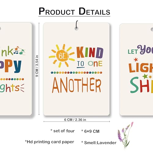 Image of Cute Boho Inspirational Lavender Car Air Freshener, Colorful Rainbow Sunshine Hanging Air Freshener 4 Pcs for Classroom Cars Closet Drawer Books, Cute Boho Car Accessories Mirror Decor for Women