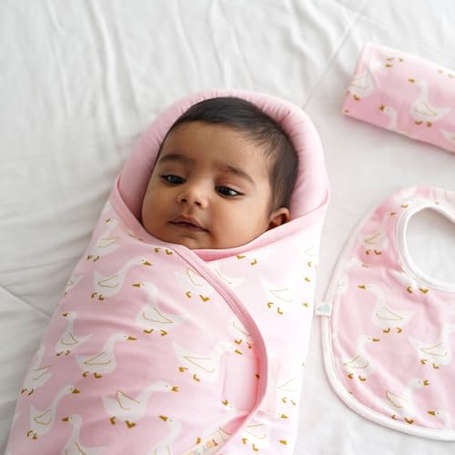 Image of TIDY SLEEP Baby Swaddle Wrappper Adjustable for Newborn || 100% Cotton Soft || Newborn Blanket for 0-3 Months (Pink Duck)