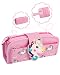 Dadanism Pencil Case Large Capacity Canvas Detachable Pen Bag Cute Cartoon Zipper Closure Stationery Organizer for School Supplies Multifunctional Punch Holder Bag for Teen Boys Girls Students - Pink