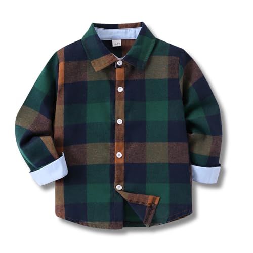 Image of Size 5-10 Years Boys' Long Sleeve Buffalo Plaid Button-Down Shirt Fall Thin Outfits Kids Clothes