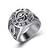 ELFASIO Men Stainless Steel Rings Egyptian Eye of Horus Cross of Life Ankh Hieroglyphics Text Symbol