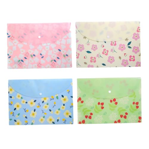 Plastic Envelope Floral Filling Document Folders A4 File Envelopes with Snap Closure 4PCS