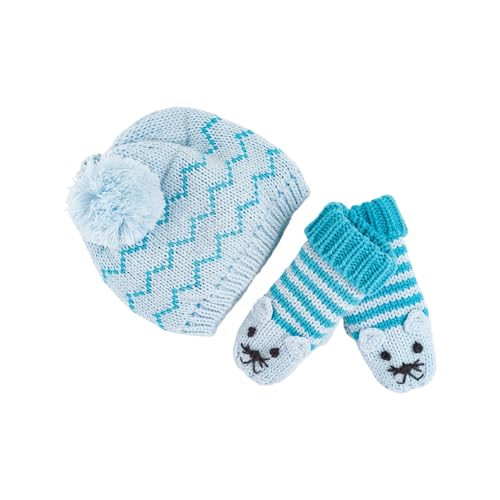 Kids Knit Beanie, Mittens for Boys and Girls (Age 1-6Y) Unique Design, Premium Quality Knitted Set, Warm Fleece-Lined