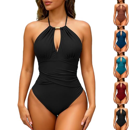 Maillots de bain une pièce multicolores grandes tailles gainants avec décolleté halter