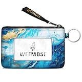 WEFMOSE Small Wallet Keychain with Clear ID Window Zipper Cute ID Case Coin Purse for Women Water Resistant Coin Pouch-Marble-Blue Keychain Wallet
