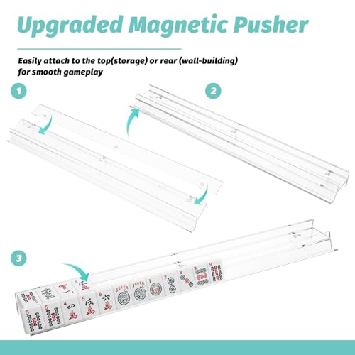 DoubleFill 4 Pack Mahjong Tile Rack & Pusher Set, Acrylic All-in-one Holders, Magnetic Mahjong Racks for Organizing Tiles, Easy to Use for Home Game Nights(Flat Edge,Clear) by DoubleFill - Image 3
