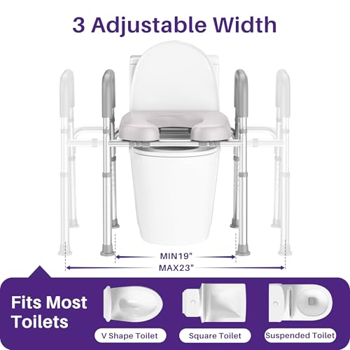 Image of KEKOY Toilet Seat Risers for Seniors, Adjustable Size, Bedside Commode | Padded Elevated with Handles,Fits Most Heights Builds,Tool Free Install, Fits Most Round Elongated Toilets for Handicap, Grey