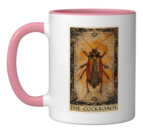 Cockroaches Lovers Cockroach Tarot Card Ceramic Mug, Pink/White