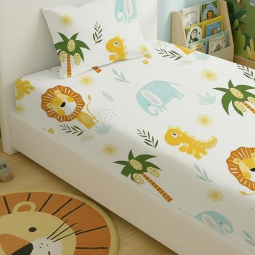Image of Filymore Lion Single bedsheet for Girls Kid bedsheet for Small Size Bed 240 TC Microfiber Soft Cartoon bedcover for Kids Room (90x60 Inches)(White and Yellow)