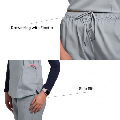 Image of Lite V-Neck 6-Pocket Women's Cotton ScrubSuit | Moisture-Wicking, Anti-Stain & Odor Protection | Classic Fit Top & Pant | All-Day Comfort for Doctors & Students Slate Grey (M)