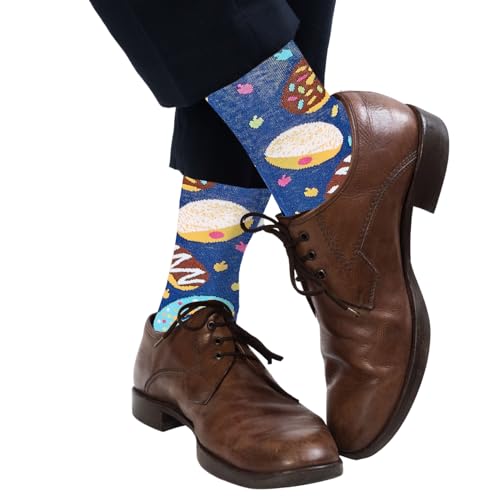 Image of Rite Lite Hanukkah Doughnut Socks | Adult Crew Sock Fits Shoe Size 8-12 Chanukah Cozy Cotton Socks Jewish Holiday Party Favors Accessories Decorations Gifts Festival of Lights (Doughnuts)